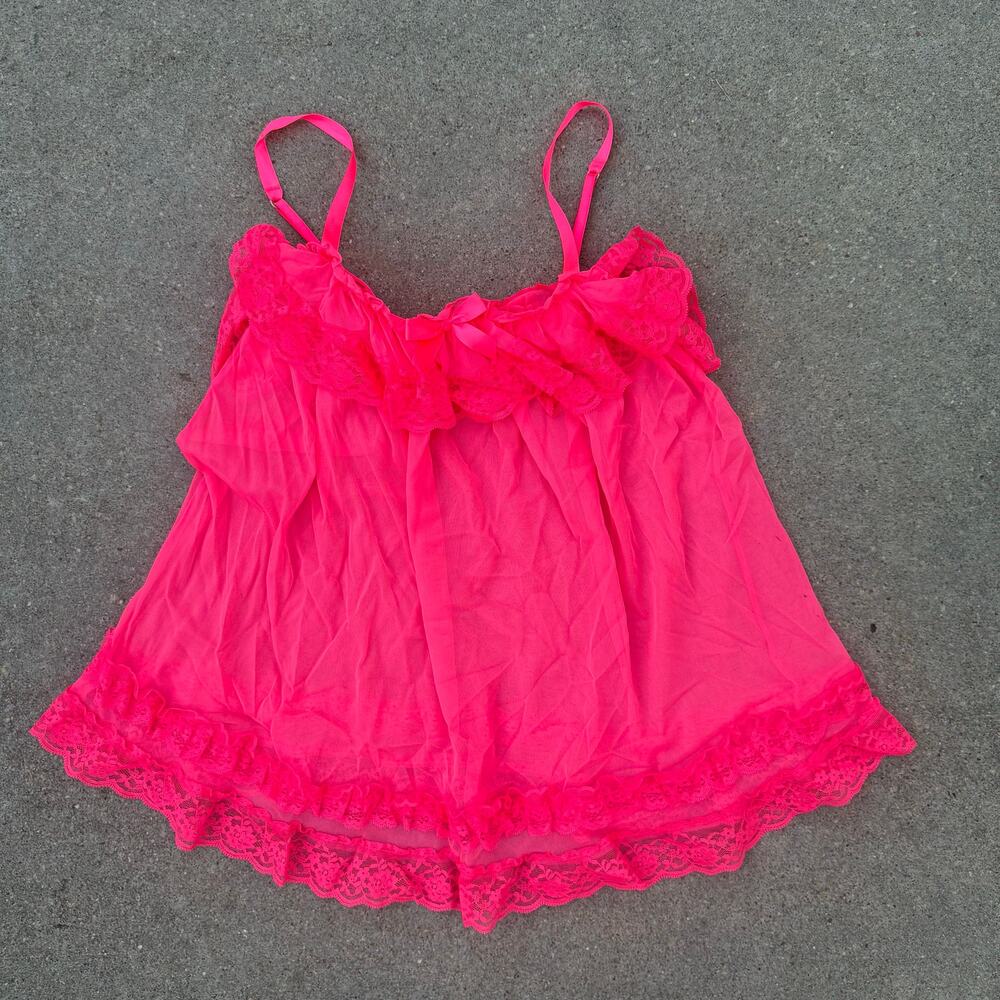 Victoria's Secret Bright Neon Pink Teddy Ruffles Babydoll Mini Dress Tank NWT S